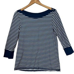 Anthropologie‎ Akemi + Kin Top Large Navy White Stripe Boat Neck Nautical